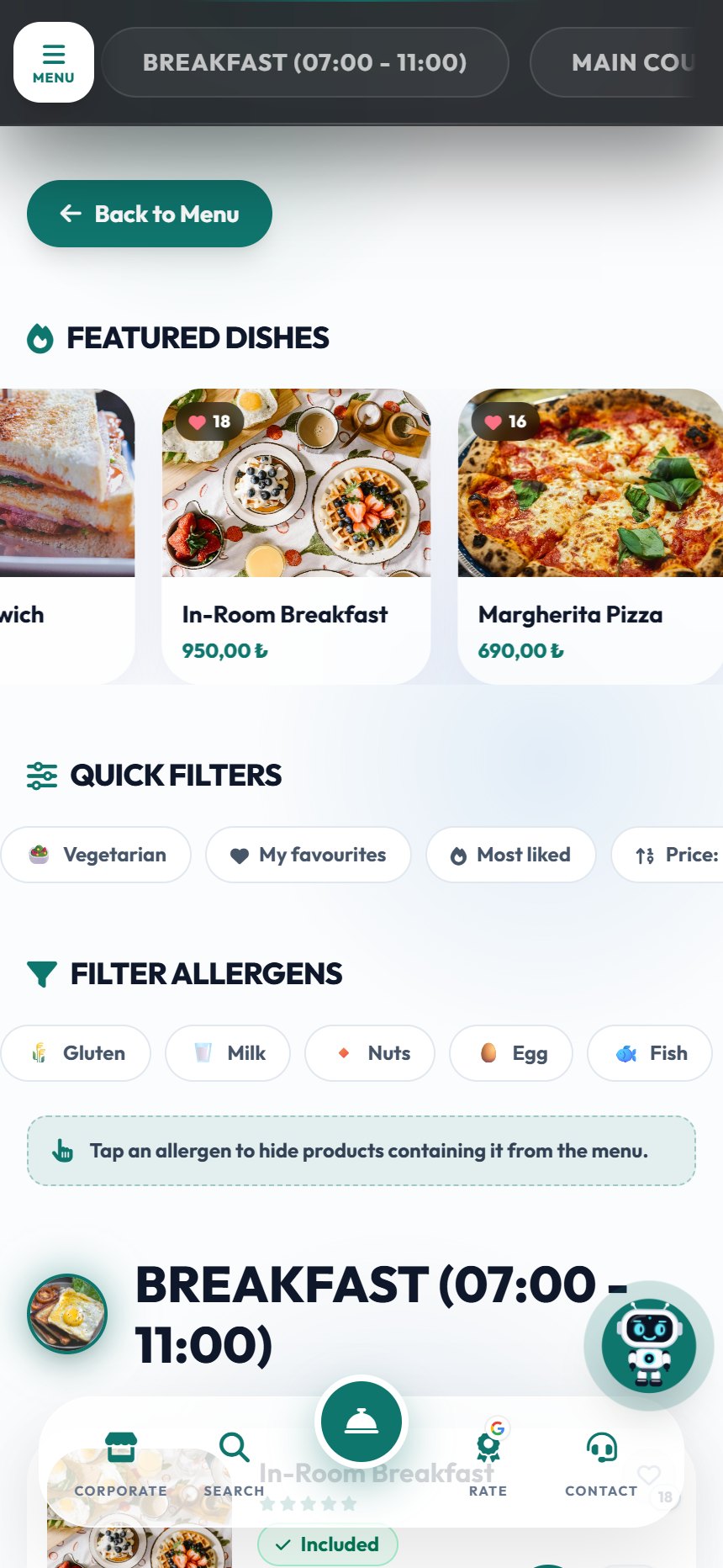 Choose from the menu